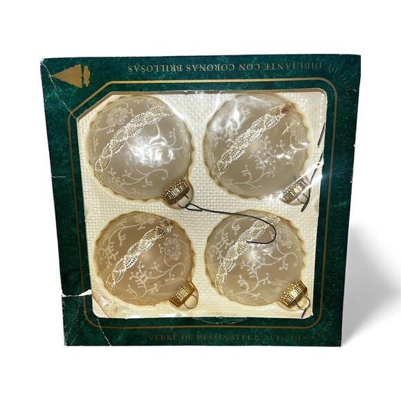 Lot 3 Vintage Christmas by Krebs Glass Ornaments Frosted Ivory Rose Mauve 12pc - Picture 6 of 11